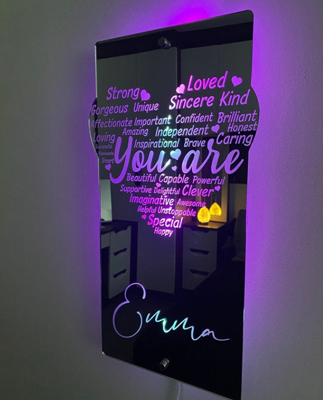 You Are - Personalized Affirmation Heart Mirror Light