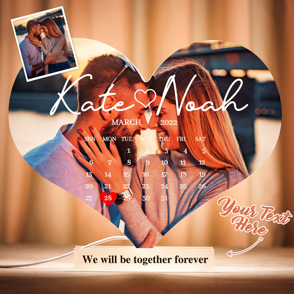 We Will Be Together Forever - Personalized Couple Heart Calender Lamp