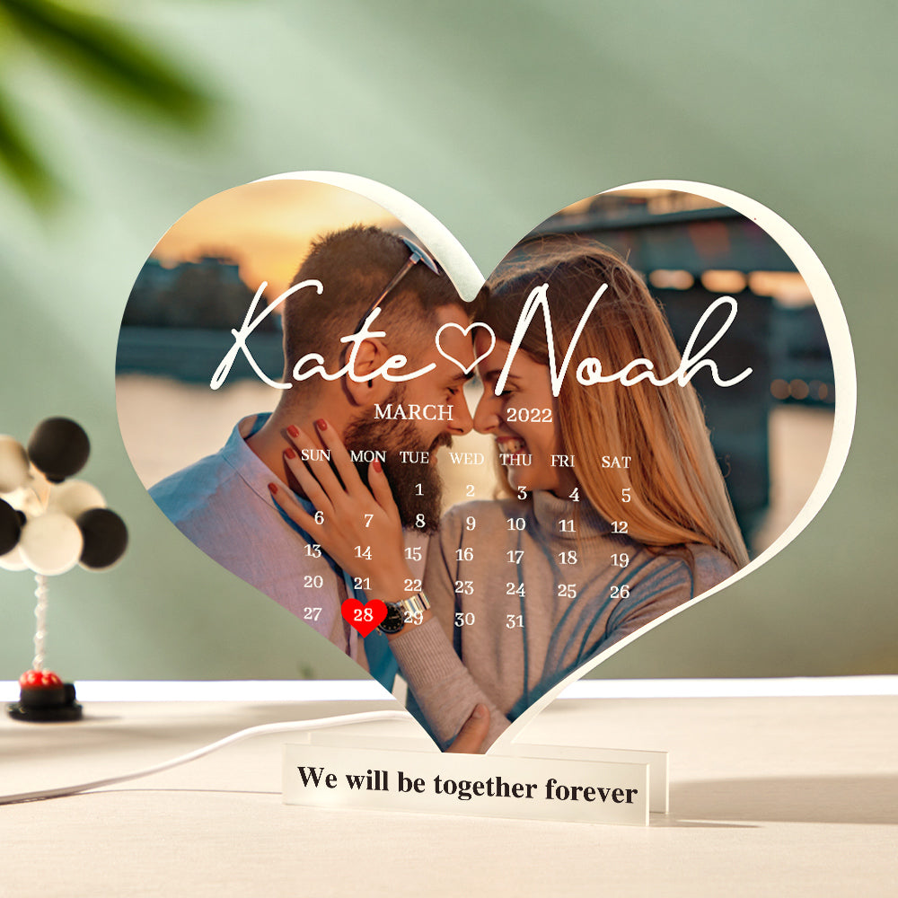 We Will Be Together Forever - Personalized Couple Heart Calender Lamp
