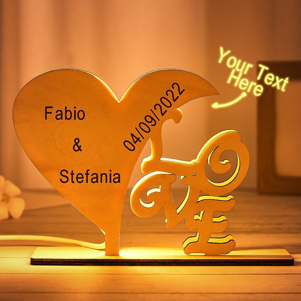 Love Is Here - Personalized Couple Engraved Heart Lamp