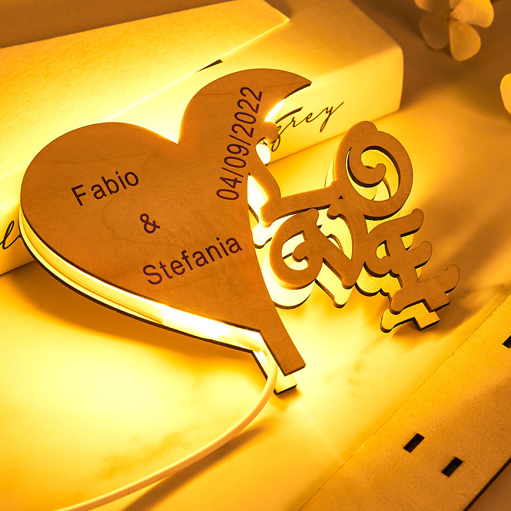 Love Is Here - Personalized Couple Engraved Heart Lamp