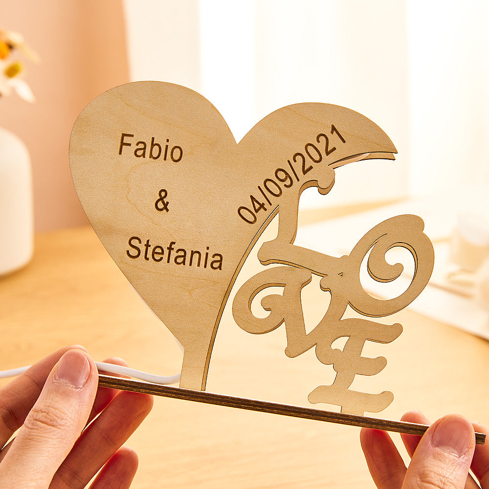 Love Is Here - Personalized Couple Engraved Heart Lamp