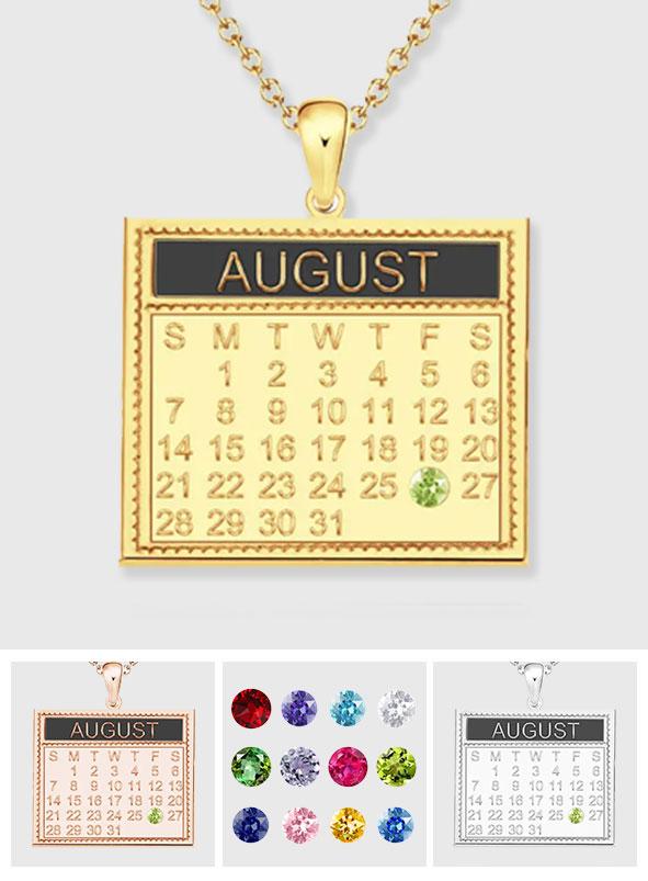 The Day You Were Born - Personalized Calendar Necklace with Birthstone