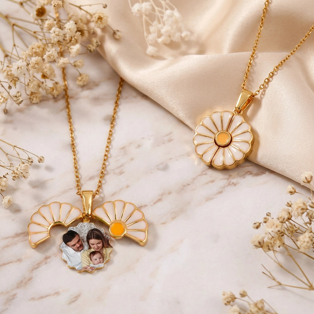 Personalized Stainless Steel Daisy Necklace With Custom Photo - Sweet Everyday Keepsake, Unique Gift For Mom