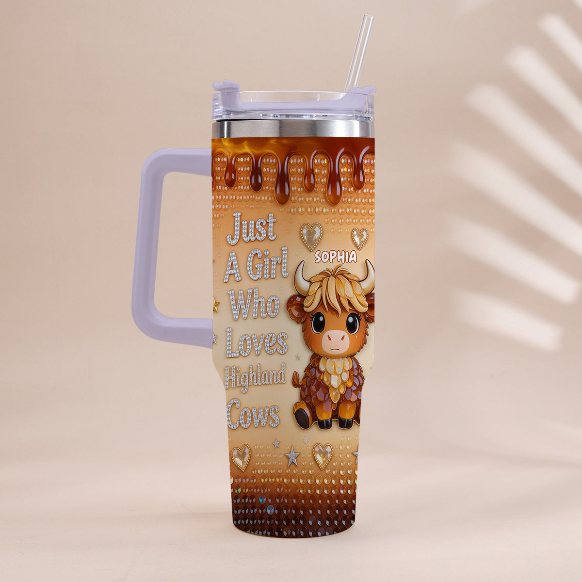 Just A Girl Who Loves Highland Cow - Personalized Highland Cow Tumbler With Handle