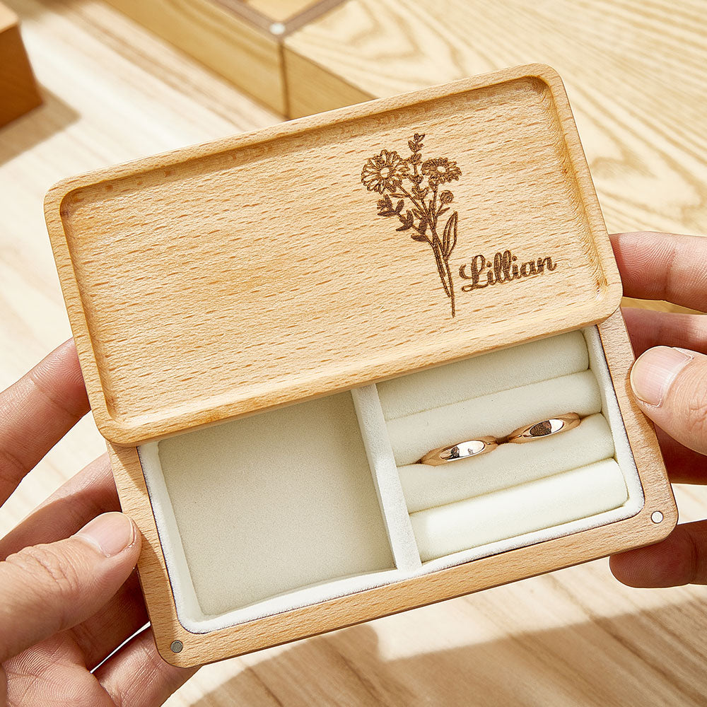 Any Name, Birth Flower - Gift for mom - Personalized Birth Flower Jewellery Box