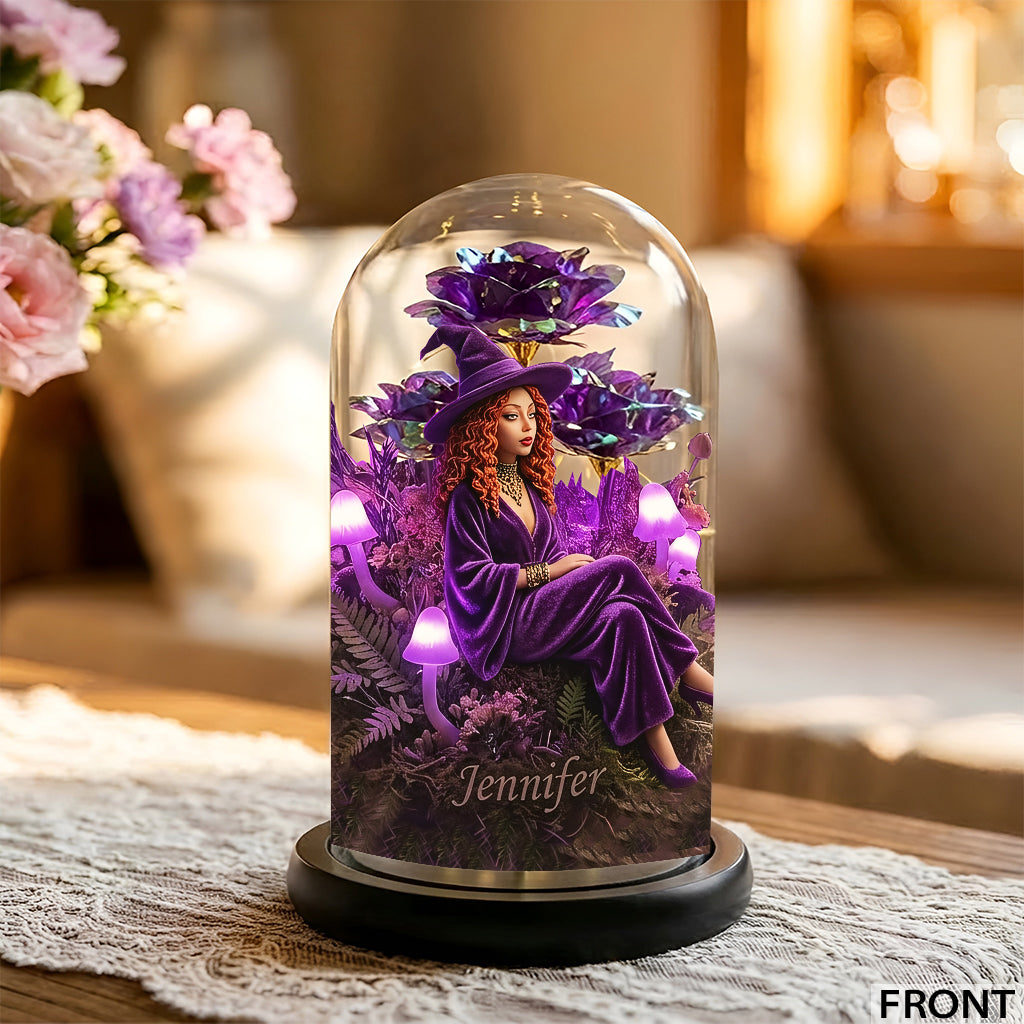 Enchanted Forest Mushroom - Personalized Witch Glowing Roses Glass Dome