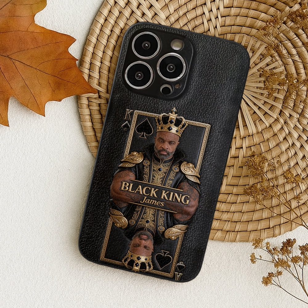 Black King - Personalized African American 3D Embossed Leather Phone Case