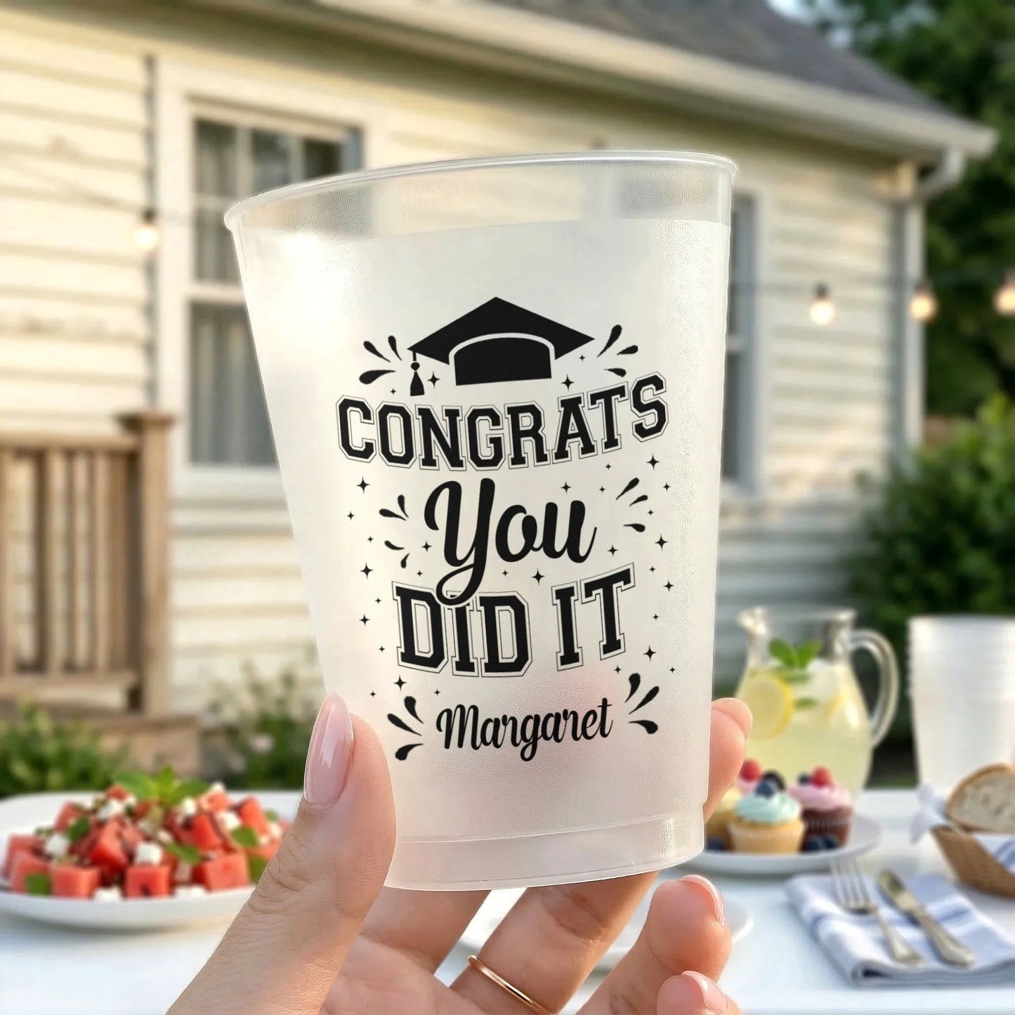 Personalized Frosted Plastic Cup with Graduation Cap Congrats You Did It Design, Unique Graduation Party Gift