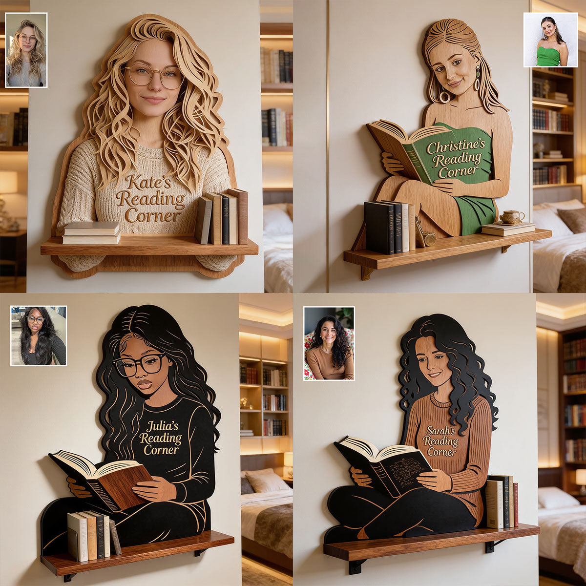Book Worm - Personalized Book Wooden Floating Shelf