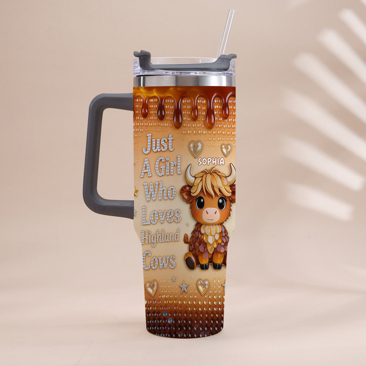Just A Girl Who Loves Highland Cow - Personalized Highland Cow Tumbler With Handle