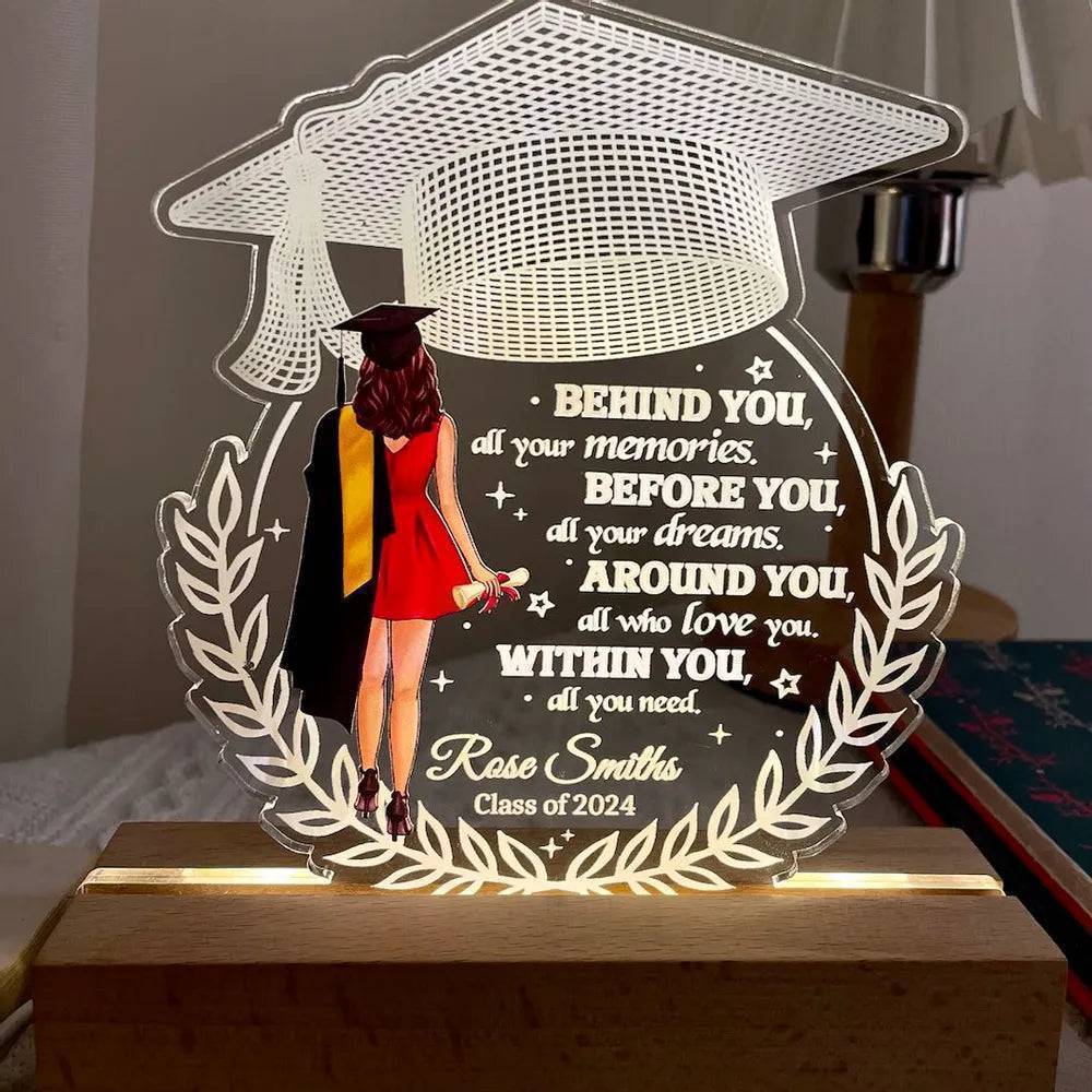 "Personalized 'Behind You All Your Memories' Graduation Gift Custom Shape Warm LED Night Light Plaque"