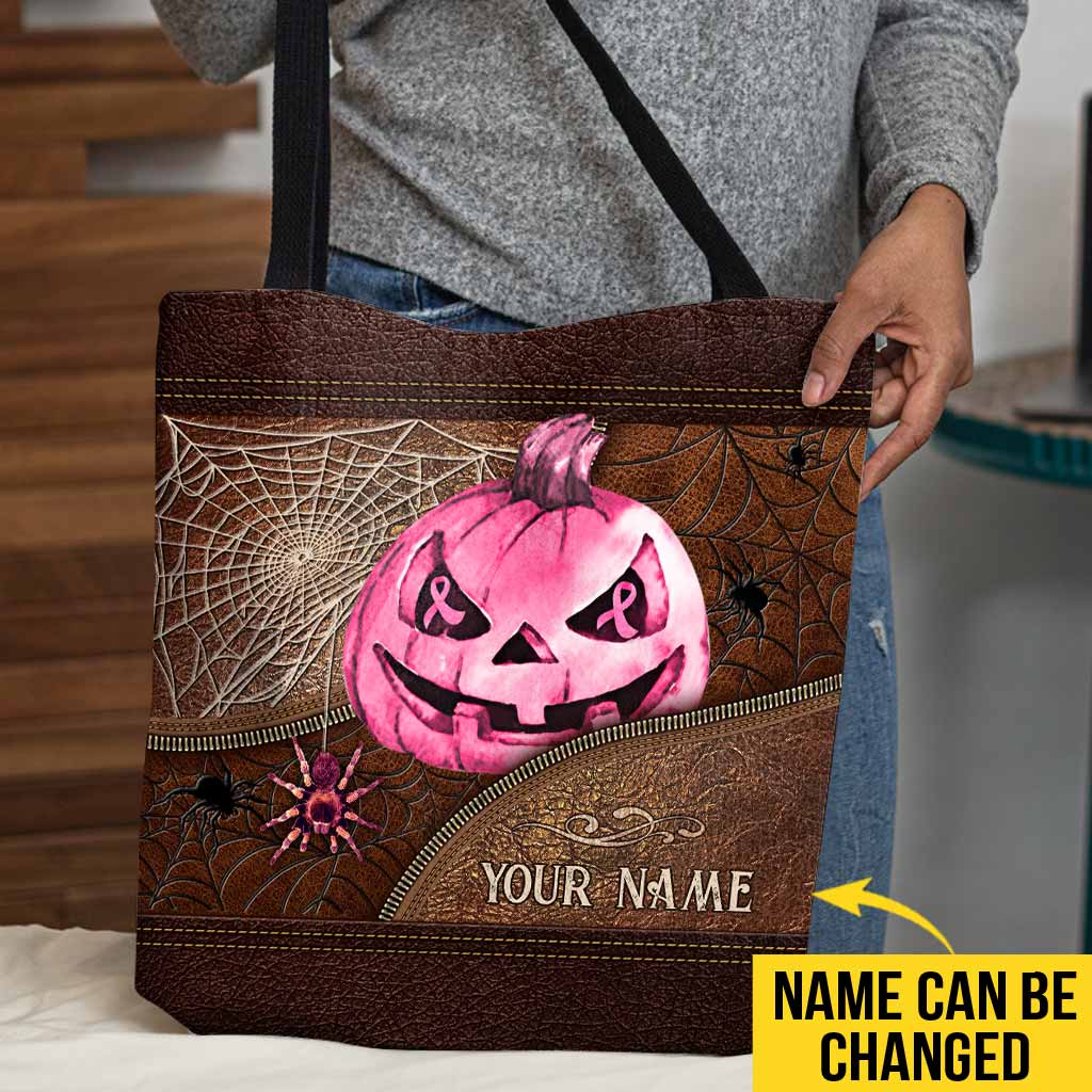 Halloween Vibes - Breast Cancer Awareness Personalized Tote Bag