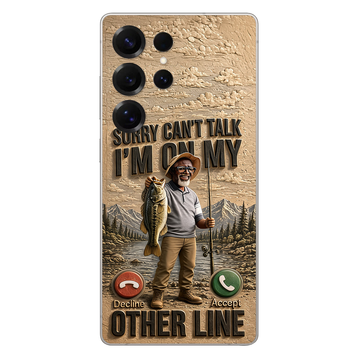 I'm On My Other Line, Fishing Lover Gift - Personalized Fishing 3D Embossed Leather Phone Case