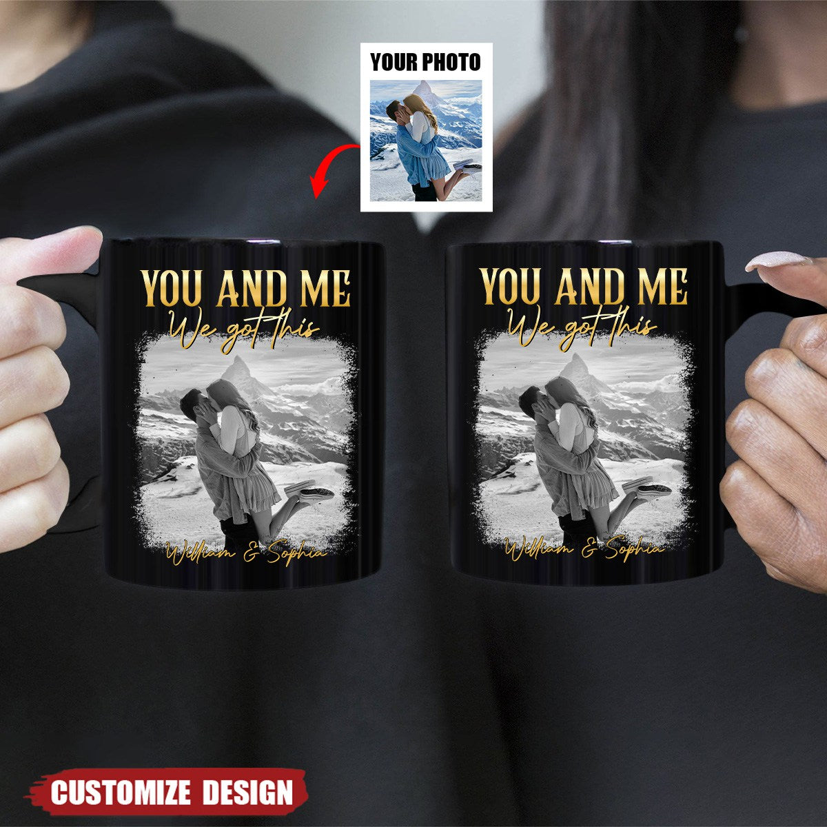 "You and Me – Personalized Couple Mug with Custom Photo and Heartfelt Message – Ideal Gift for Lovers, Couples, or Anniversaries"