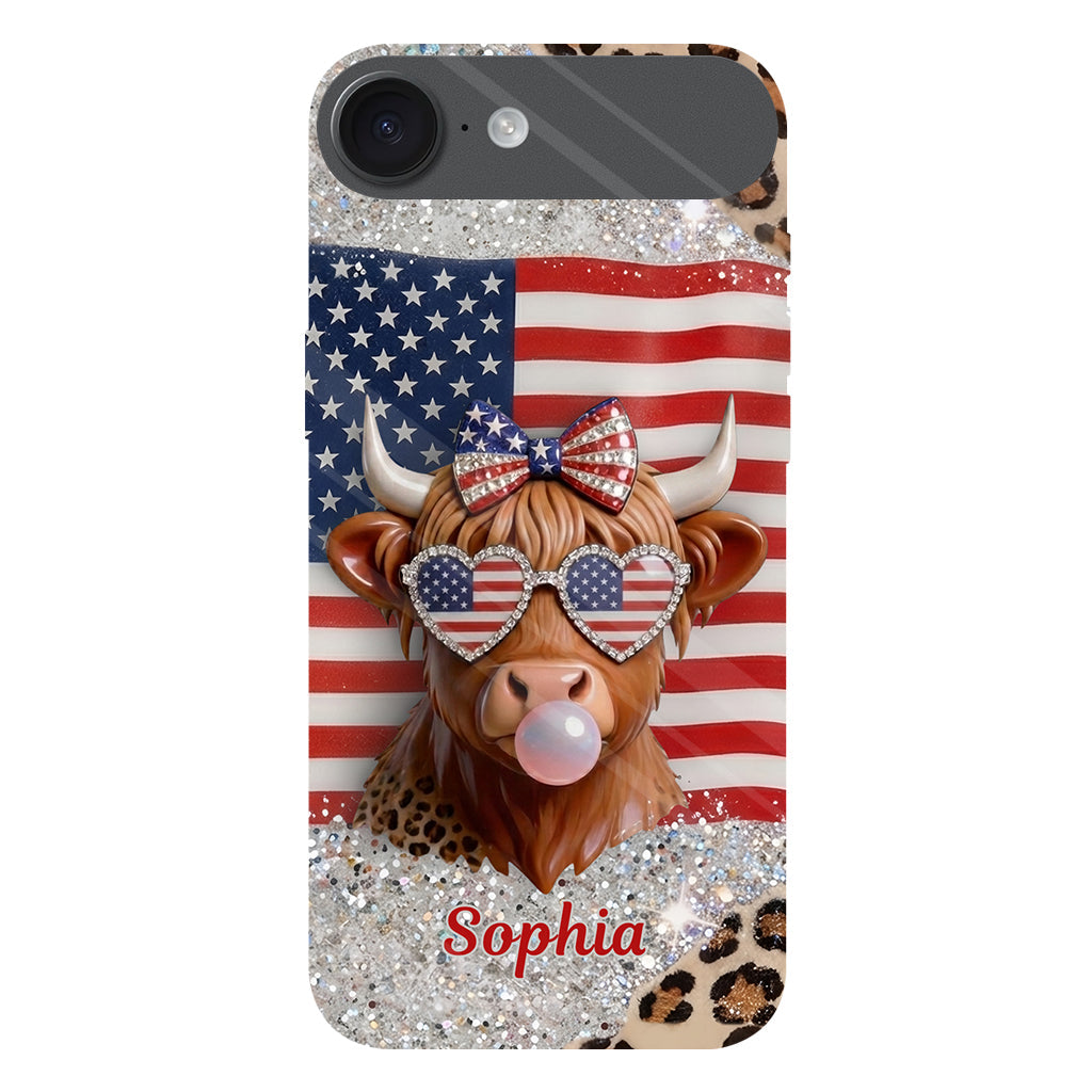 Highland Cow Patriotic - Personalized Highland Cow Full Print Phone Case & Phone Grip