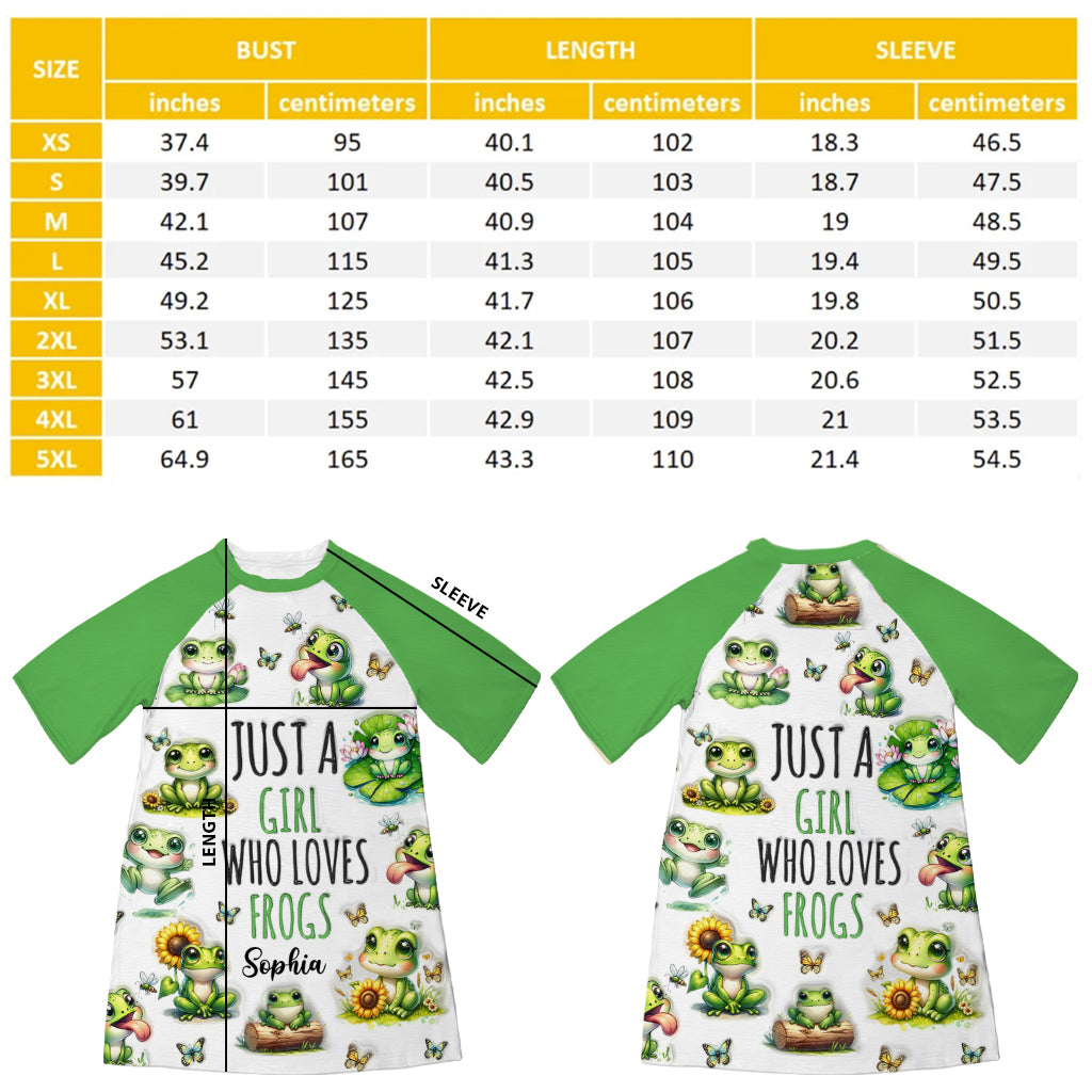 Just A Girl Who Loves Frogs - Personalized Frog Sleep T-shirt Dress
