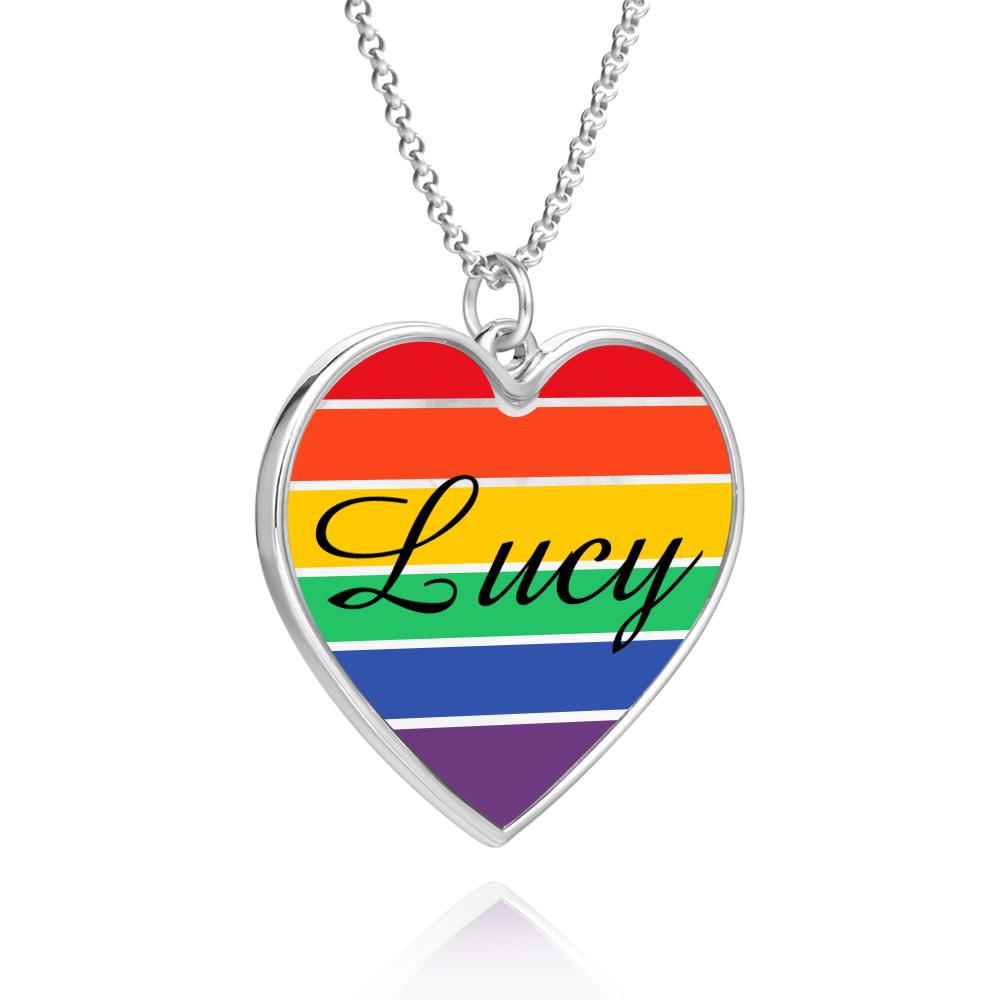 LGBT Heart - Personalized LGBT Support Name Rainbow Necklace