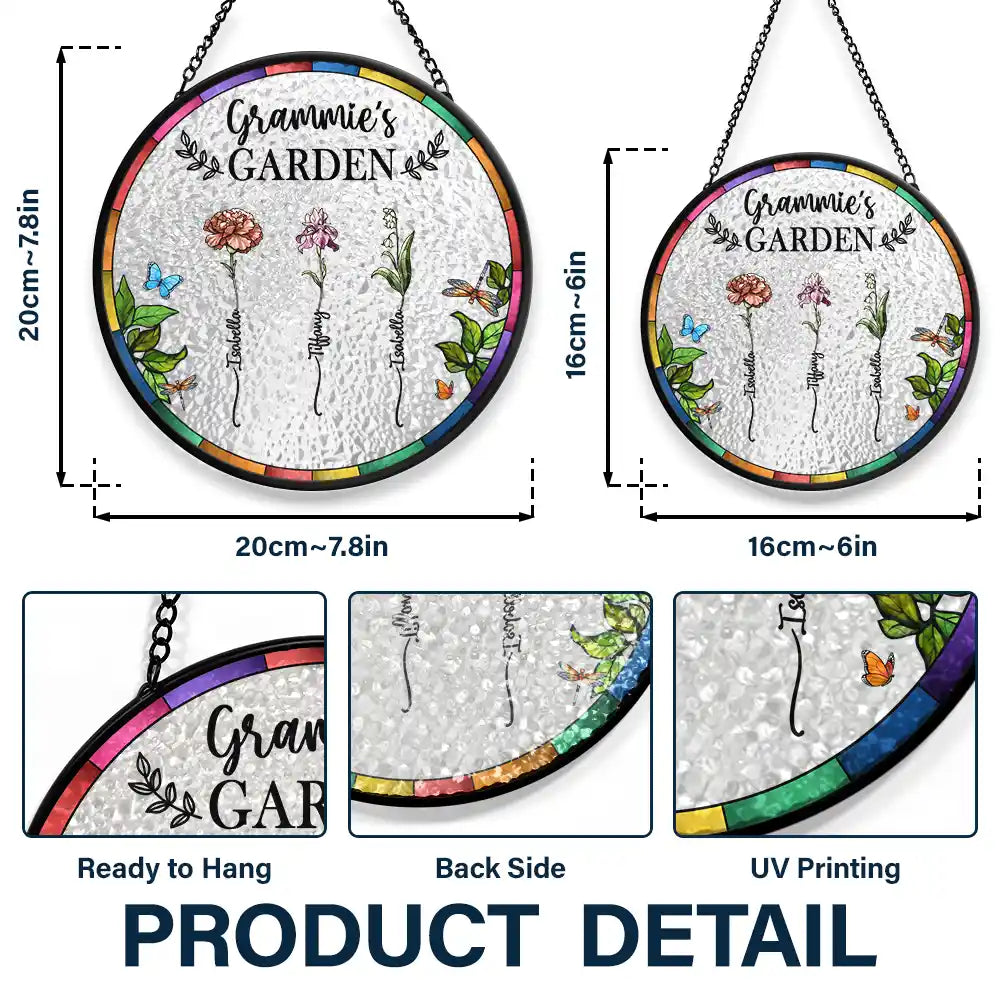 Custom Grandma’s Garden Suncatcher Ornament – Personalized Floral Gift with Family Names – Thoughtful Gift for Grandmother, Birthday & Mother’s Day
