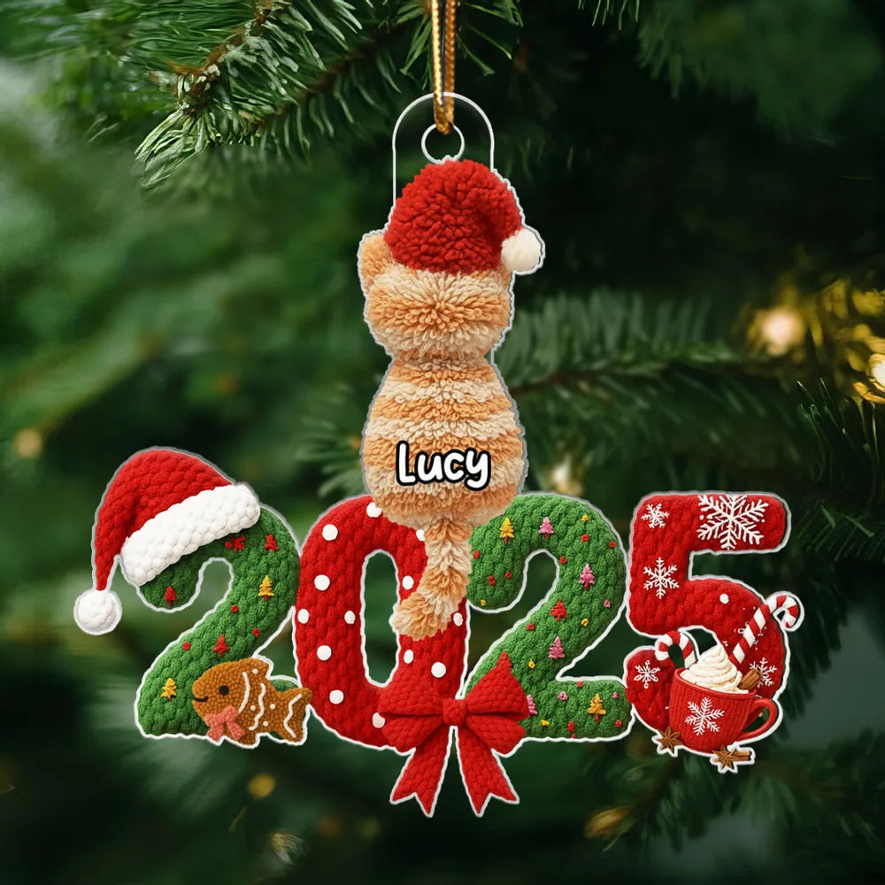 Personalized Acrylic Ornament with Santa Hat Cats – Cute Christmas Tree Decor & Unique Gift for Cat Lovers