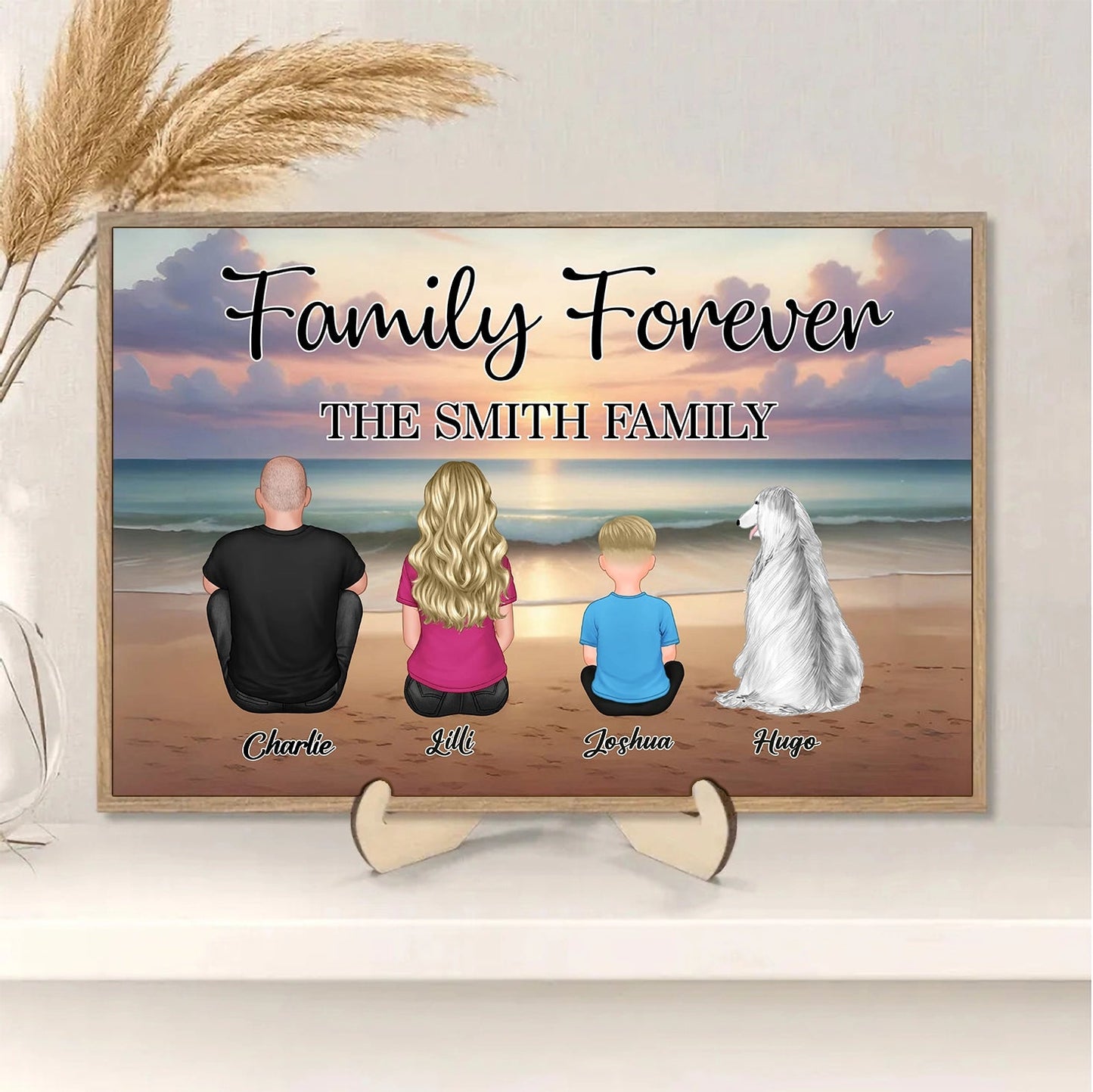 Family Forever Beach Design - Personalized Linen Placemats, Wallet Card, Blanket, Cotton Tote Bag, Wooden Carhanger, LED Plaque, Keychain and Poster, Unique Gift