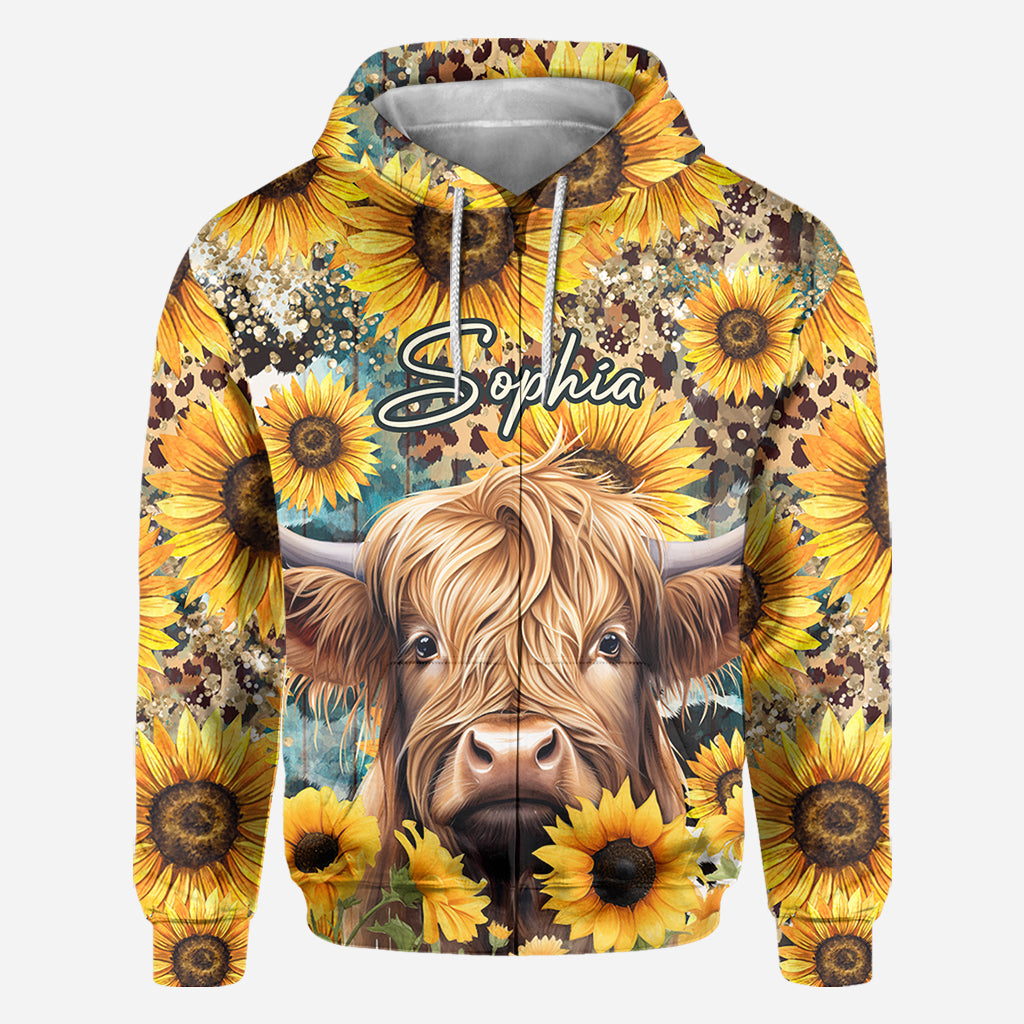 Highland Cow Among Sunflowers - Personalized All Over Shirt