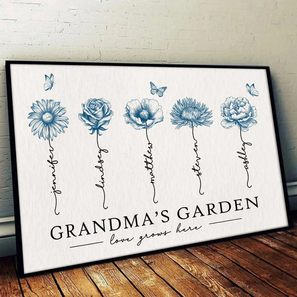 Personalized Grandma’s Garden Poster – Birth Month Flower Art with Grandkids' Names, Perfect  Gift for Mother or Grandma