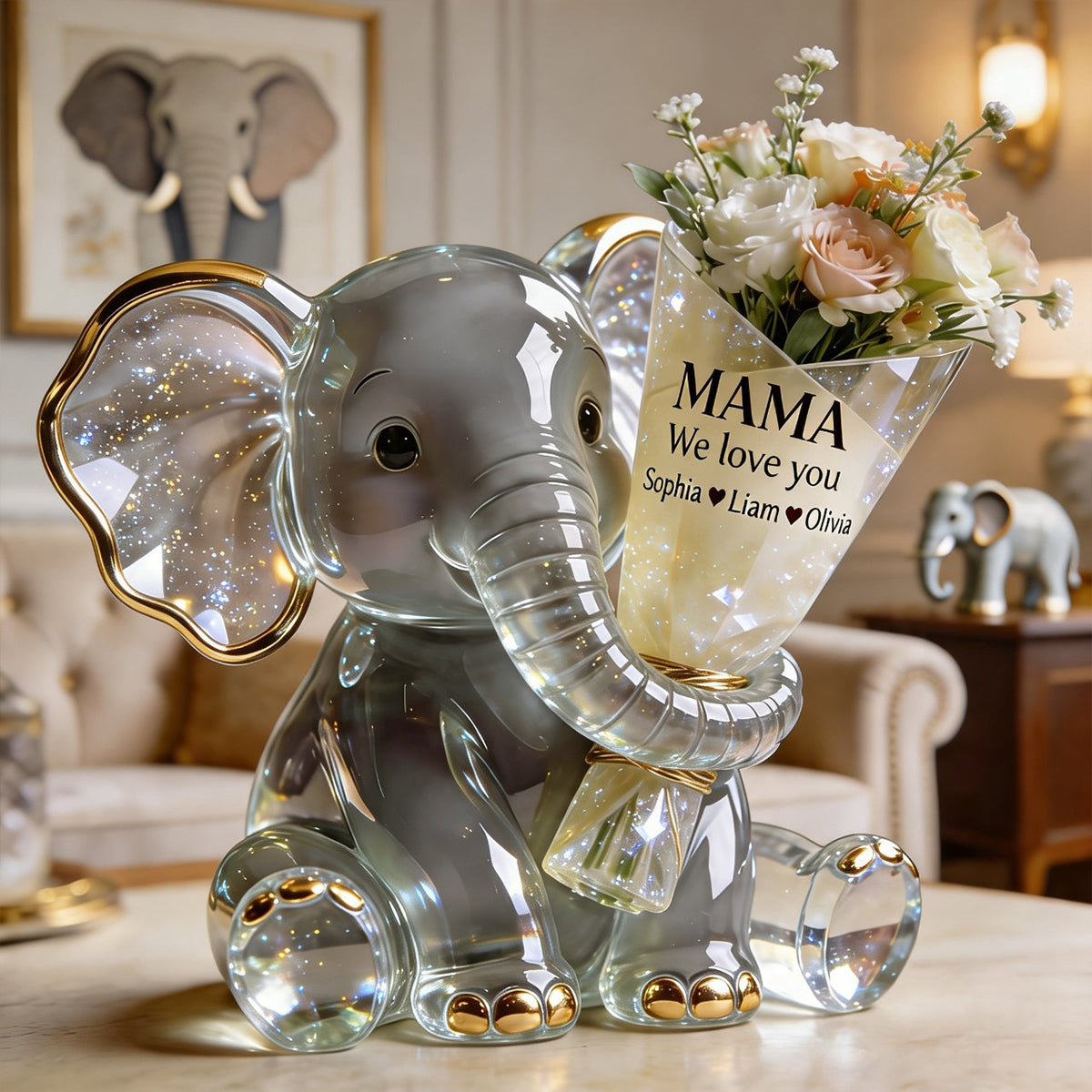 Elephant Holding Flowers - Personalized Mother Acrylic Pot