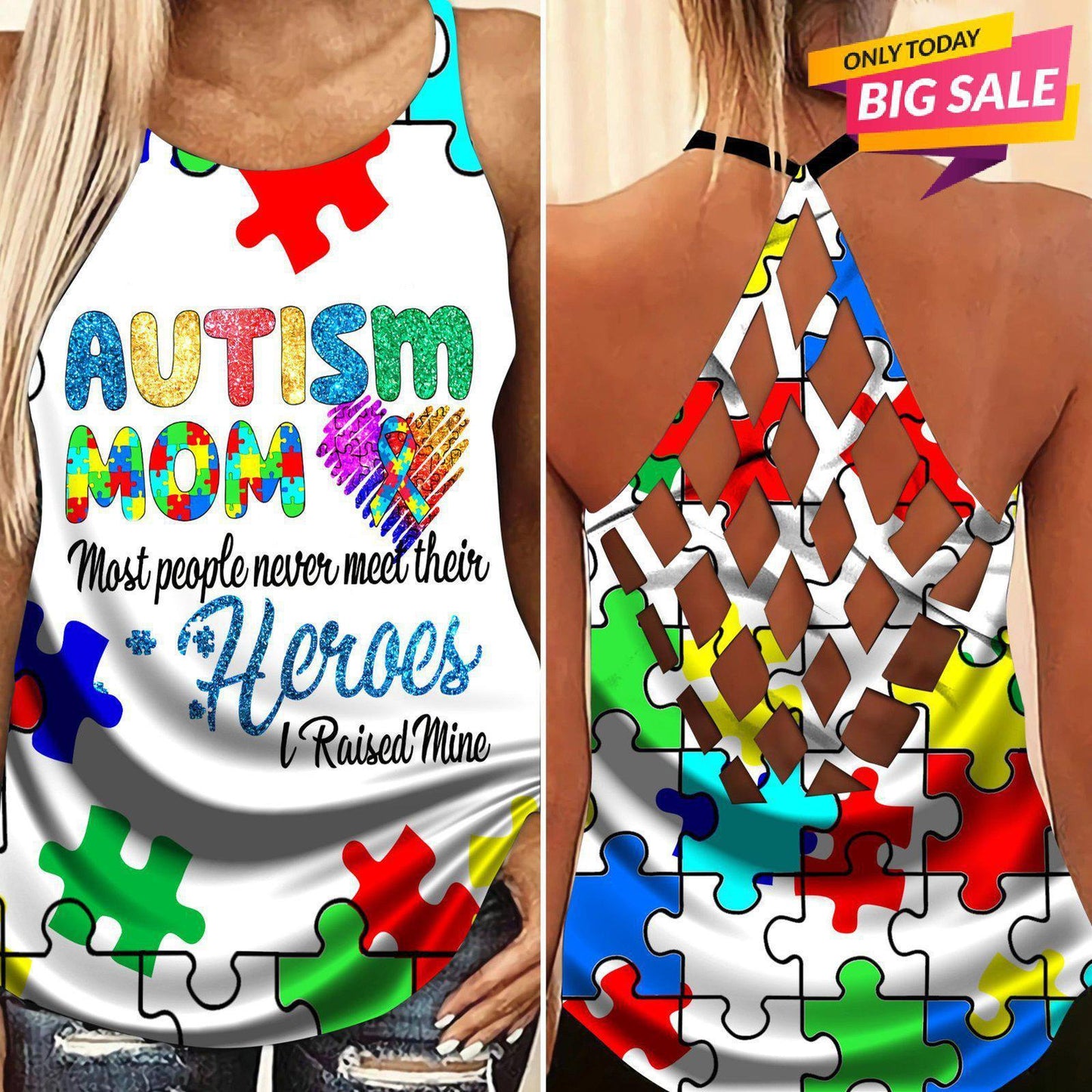 Autism Love - Autism Awareness Cross Tank Top 0921