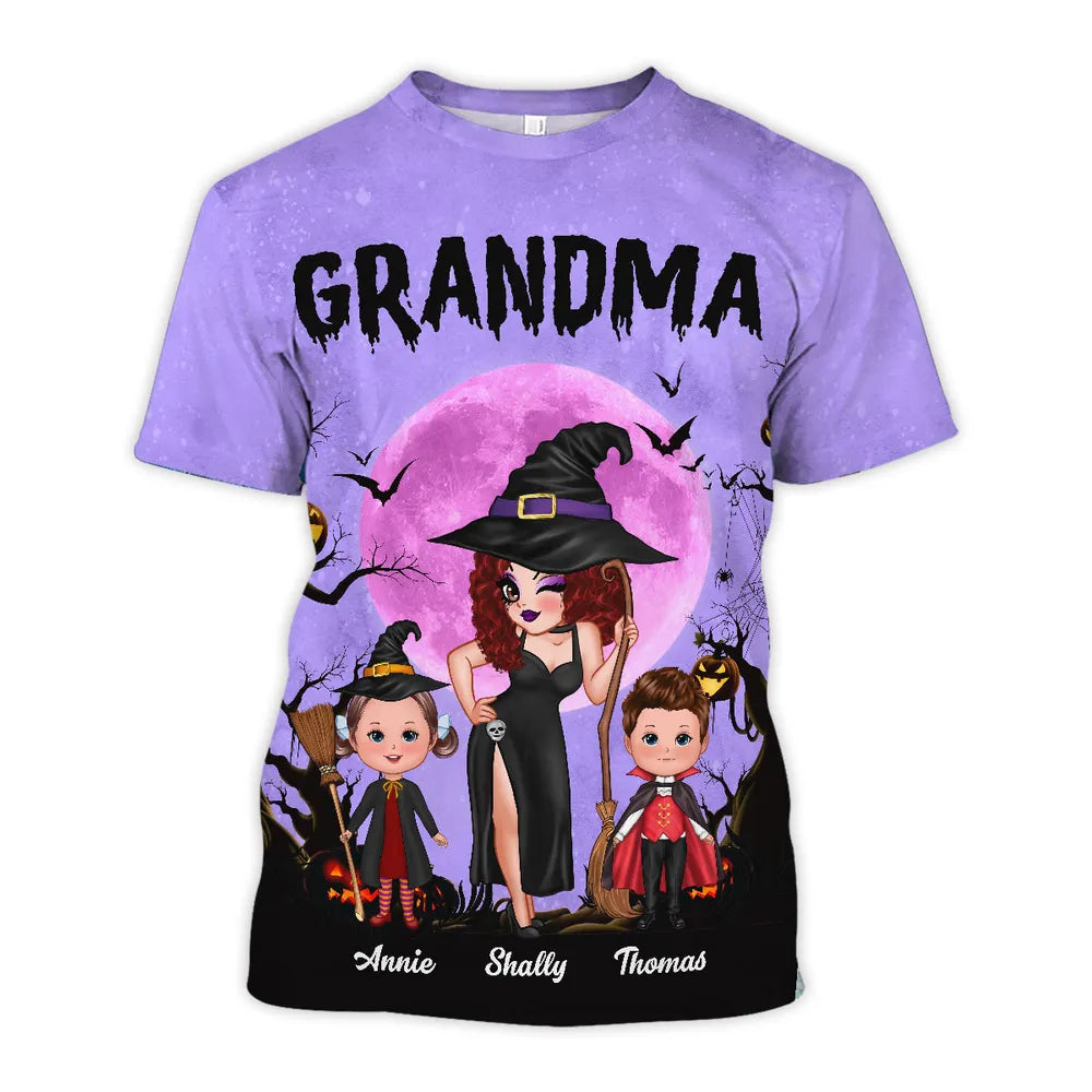 Halloween Grandma Classic Tee with Whimsical Illustration for Family Fun and a Perfect Gift