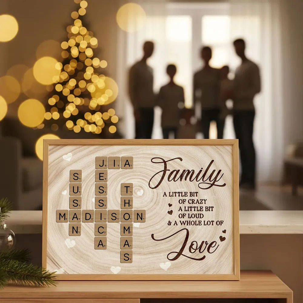 Personalized Family Crossword Poster Wall Art, Rustic Wood Look, Unique Gift for Mom for a Whole Lot of Love