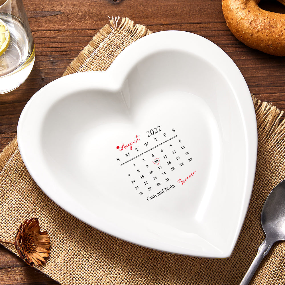 Custom Date Ceramic Heart Shaped Plate - Personalized Couple Plate