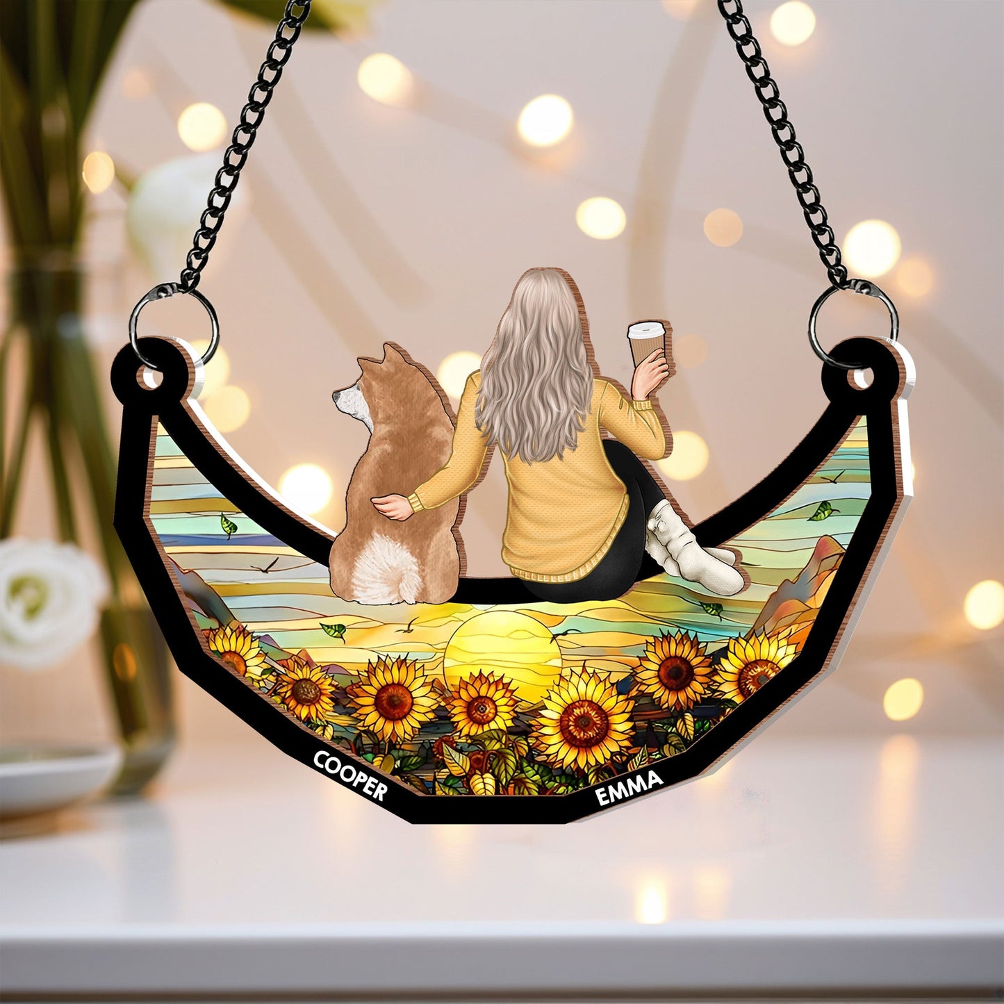 Personalized Pet and Owner Back View Ornament – Wood and Acrylic Combination for Unique Home Decor or Keepsake