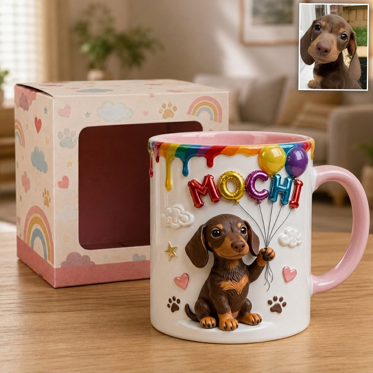 Custom Pet Name Ballon - Personalized Dog Accent Mug With Gift Box