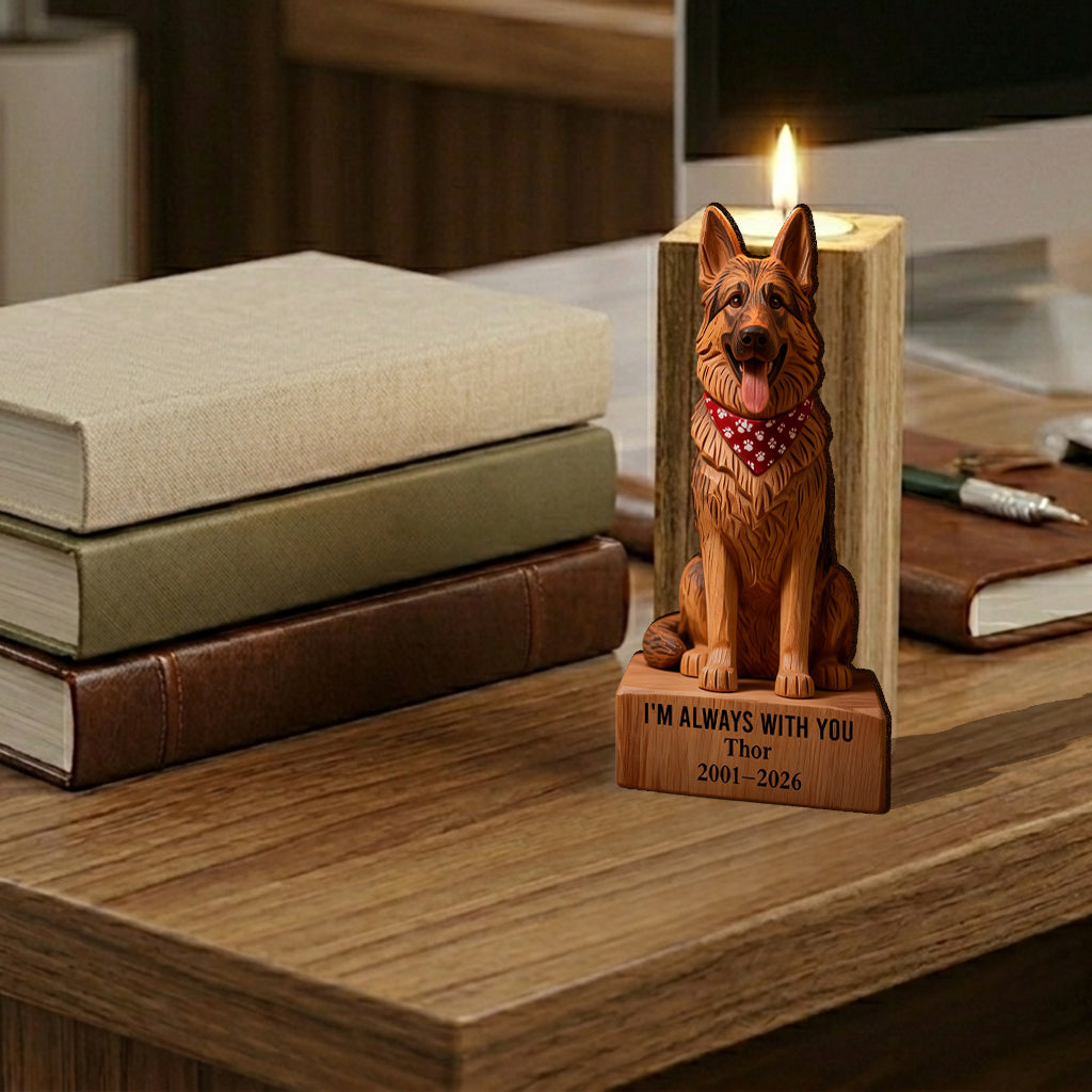 In Loving Memory - Personalized Dog Custom Shape Wooden Candle Holder