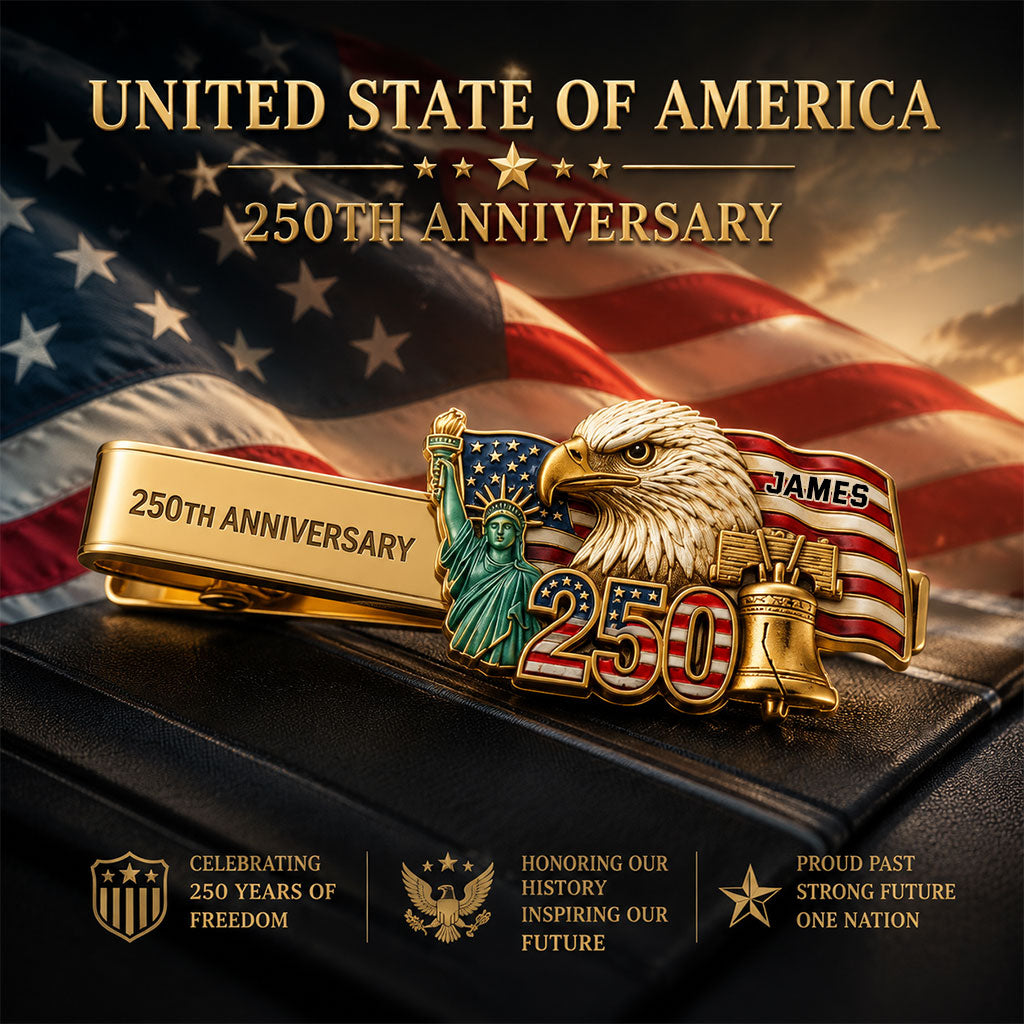 America 250th Anniversary Gifts - Personalized Independence Day/ 4th of July Tie Clip
