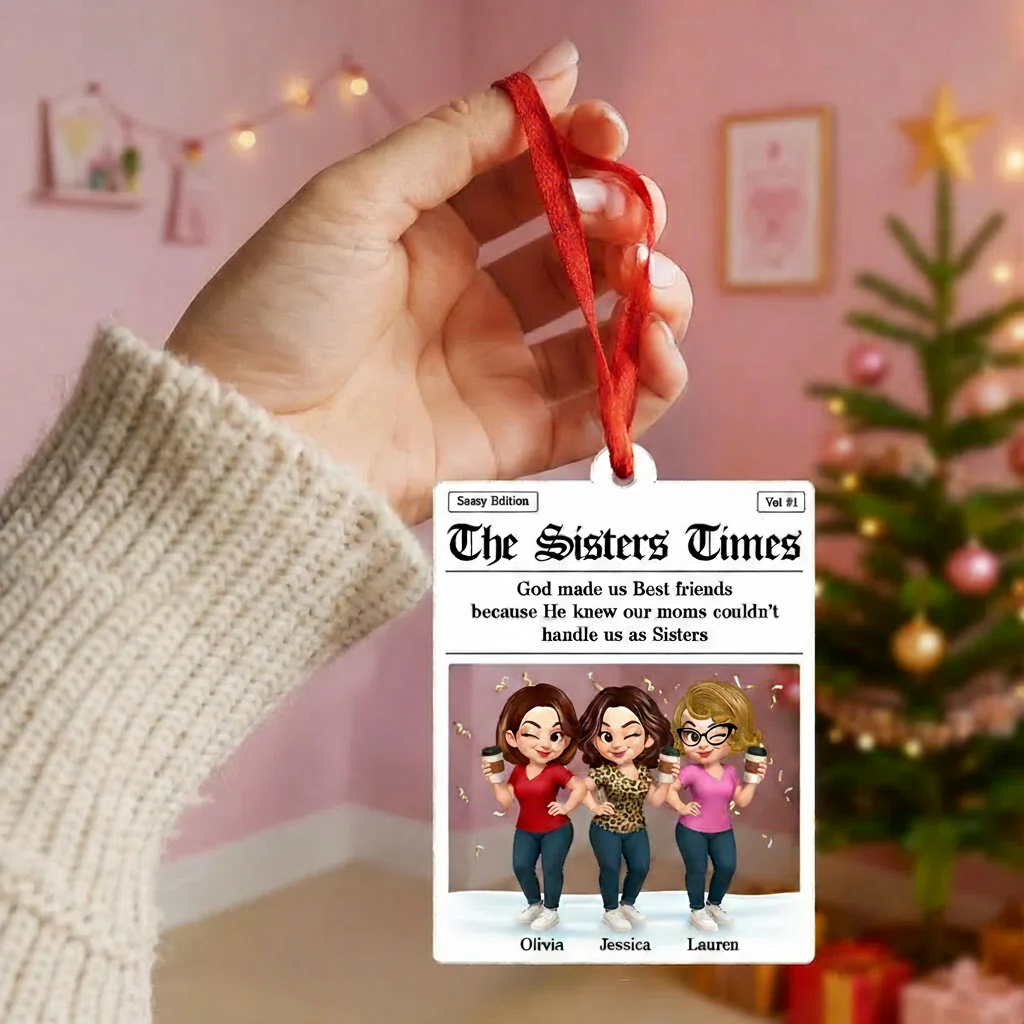 Best Friends Acrylic Ornament with Fun Newspaper-Style Illustration, Unique Design, Perfect Gift for Friendship