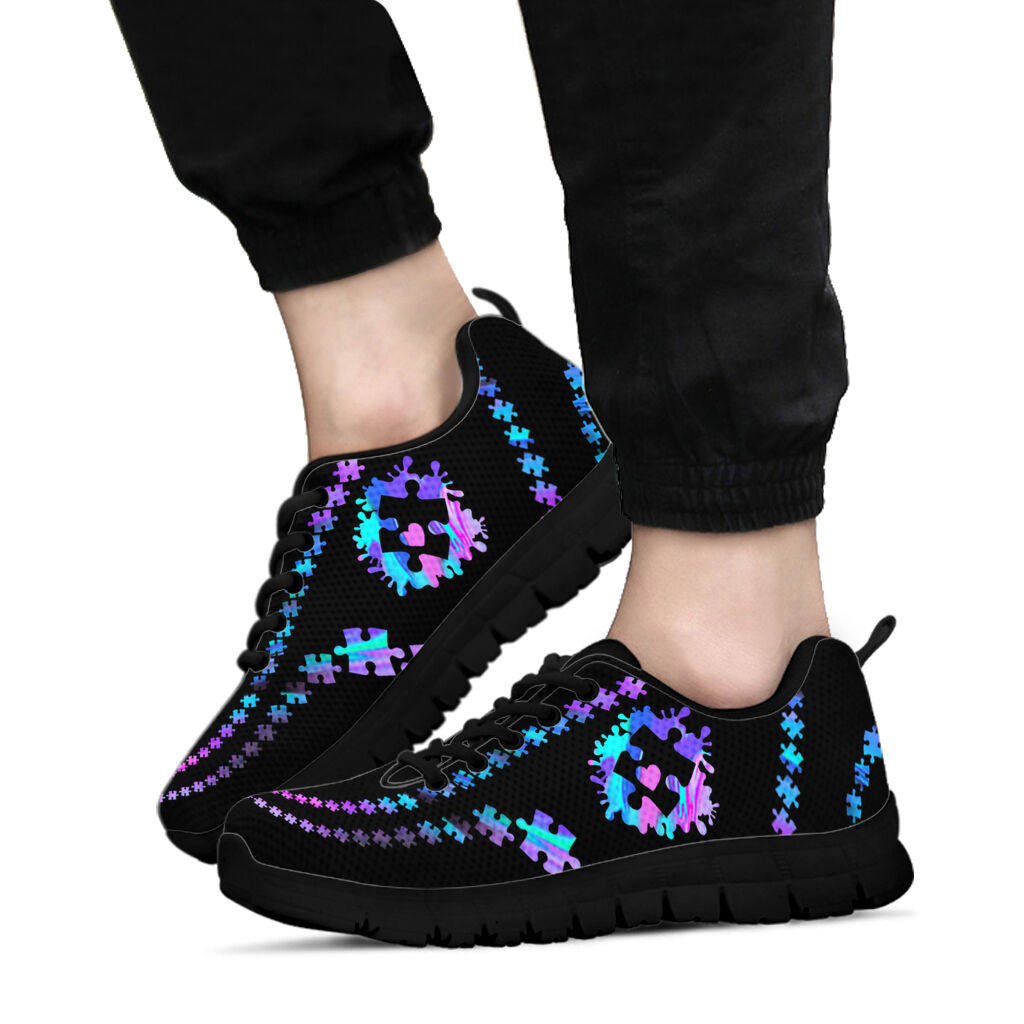 Hologram Puzzle Pieces Pattern Autism Awareness Sneakers 0622