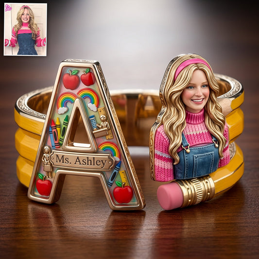 Best Teacher Ever - Personalized Teacher Shaped Cuff Bracelet