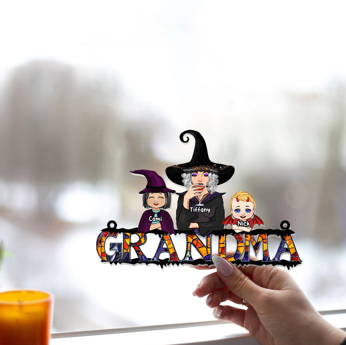 Grandma Halloween - Personalized Grandma Window Hanging Suncatcher Ornament