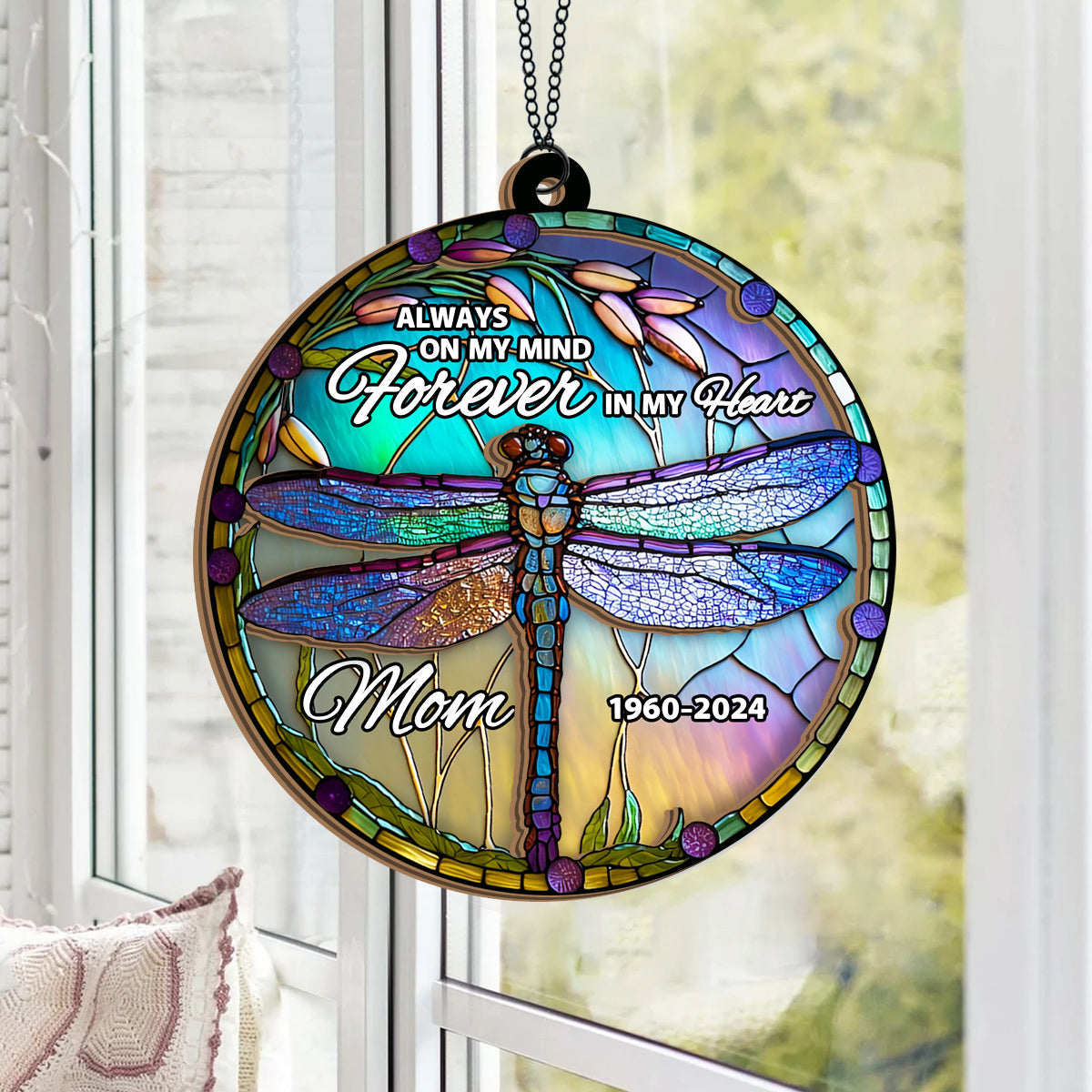 Always On My Mind Forever In My Heart - Personalized Memorial 2 Layered Window Hanging Suncatcher