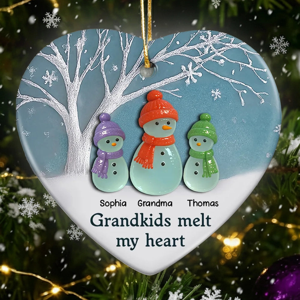 Grandkids Melt My Heart Ceramic Heart Ornament – A Warm Gift for Grandma from Her Grandkids