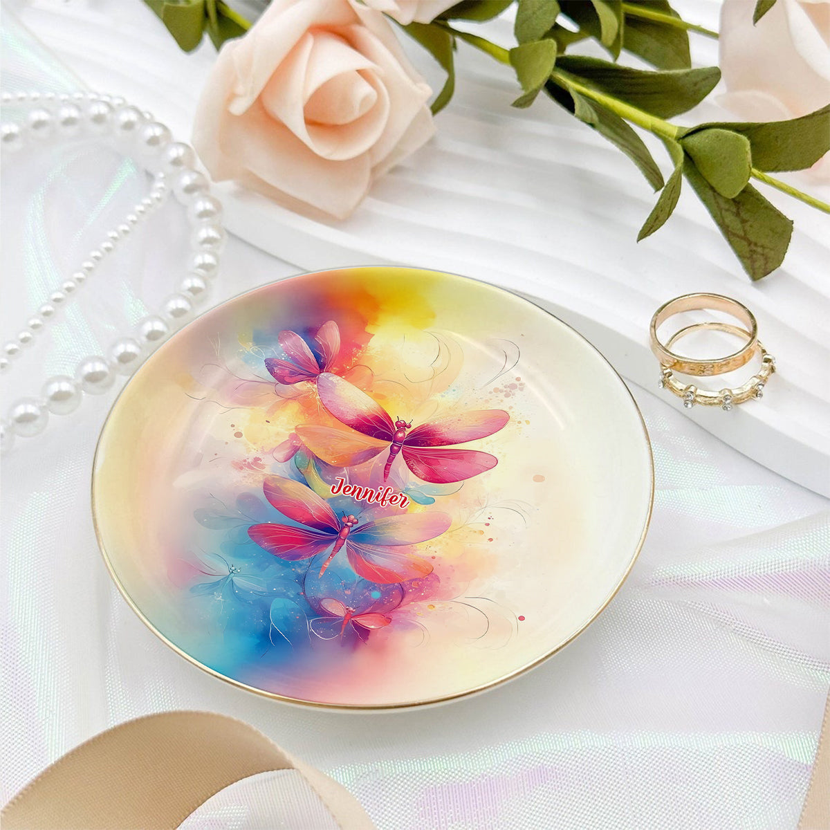 Colorful Life - Personalized Dragonfly Fully Printed Jewelry Dish