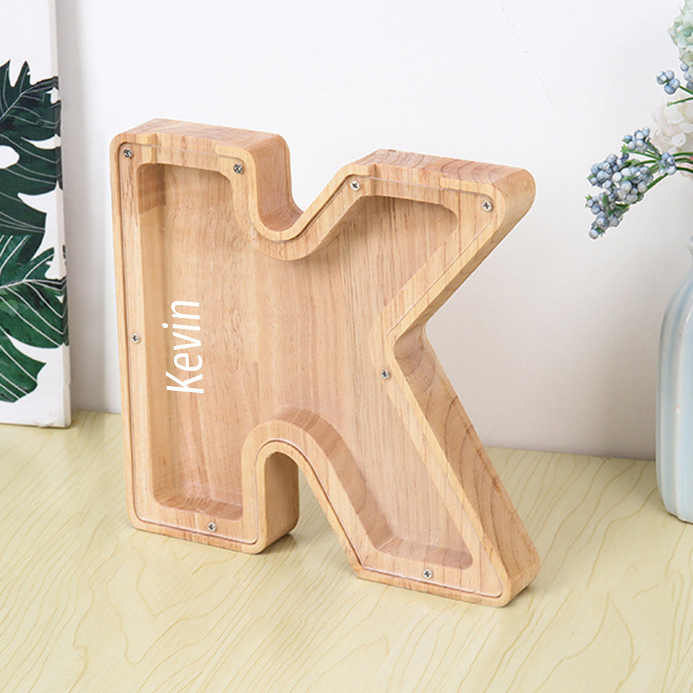 Custom Initial And Name - Personalized Letter And Name Light Wooden Piggy Bank