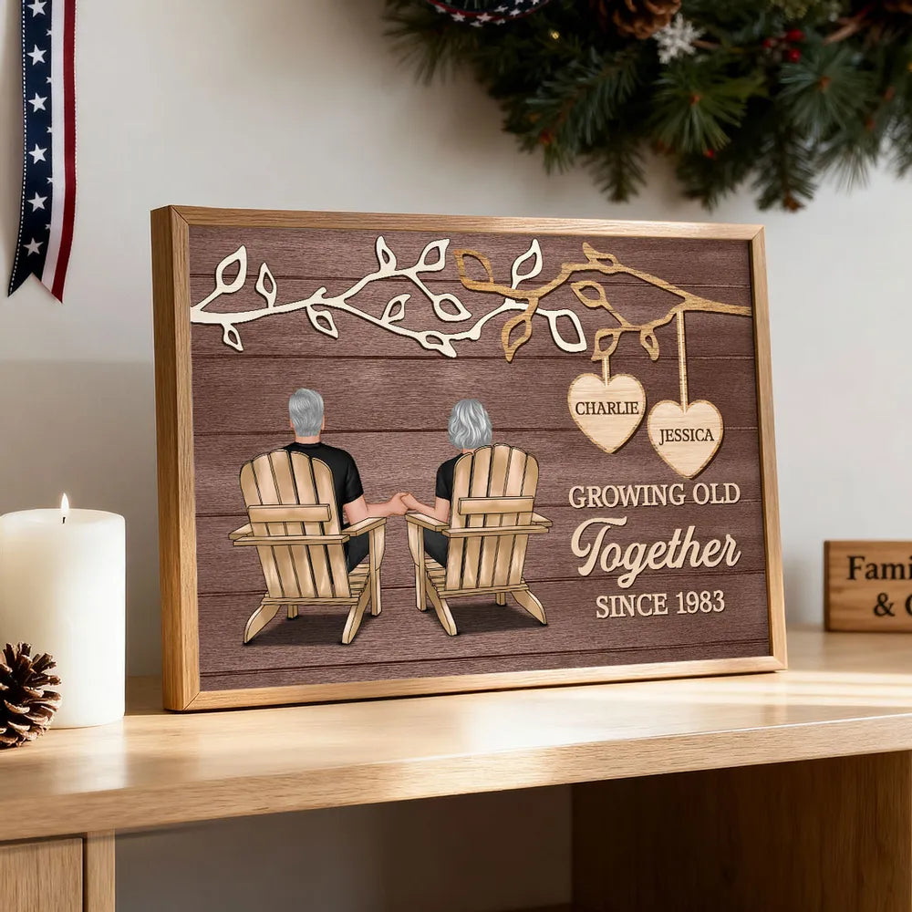 Growing Old Together Personalized Poster, Cozy Rustic Branch Couple Wall Art, Heartwarming Anniversary Or Housewarming Gift