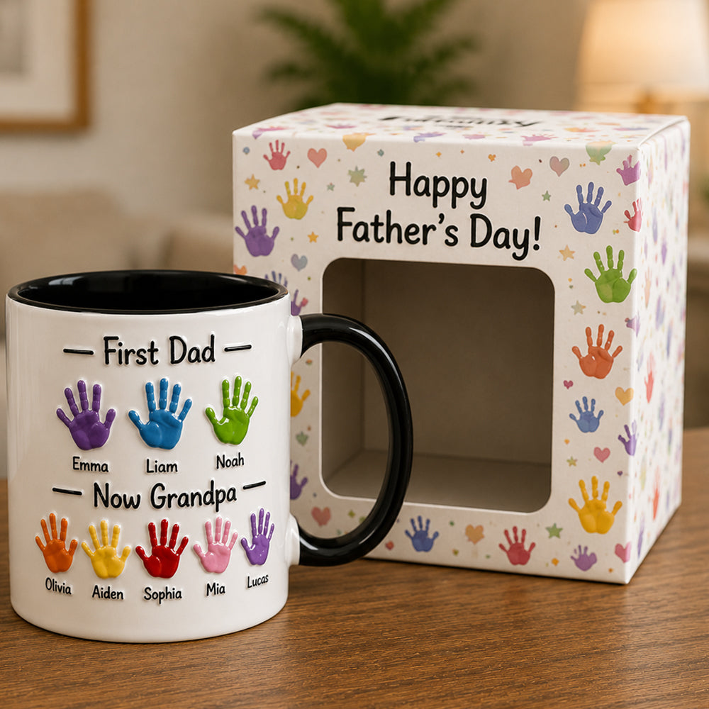 First Dad, Now Grandpa - Personalized Grandpa Accent Mug With Gift Box