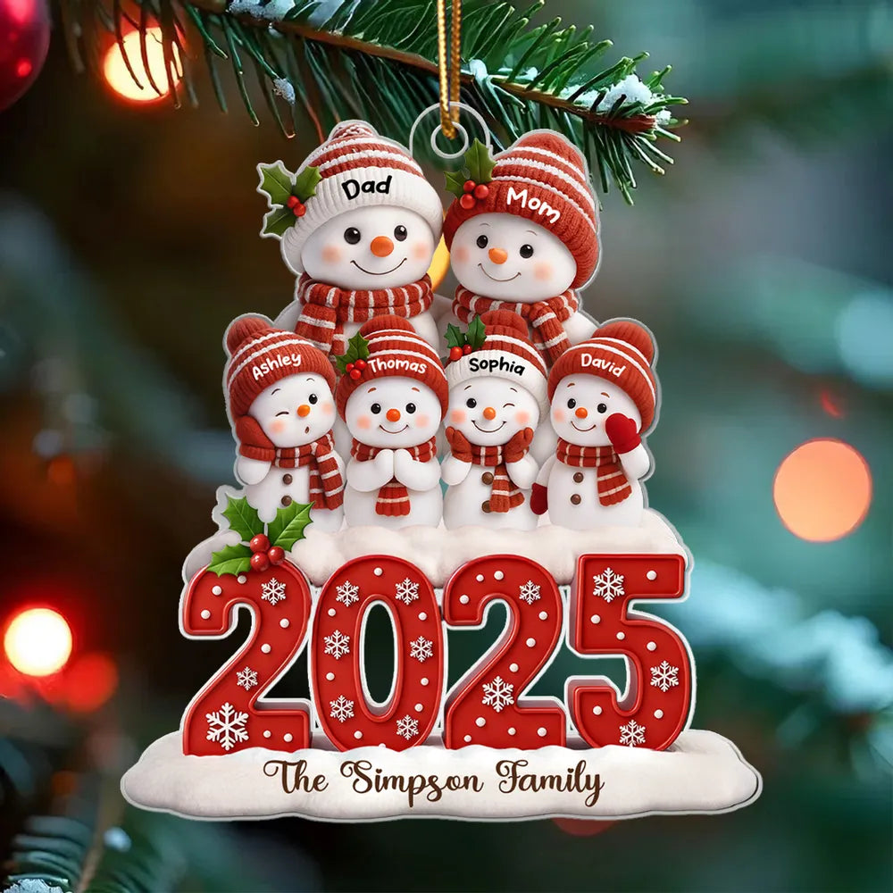 Festive Snowman Family Acrylic Ornament, Customizable Christmas Tree Keepsake, Warm Home Decor, Creative Gift for Family