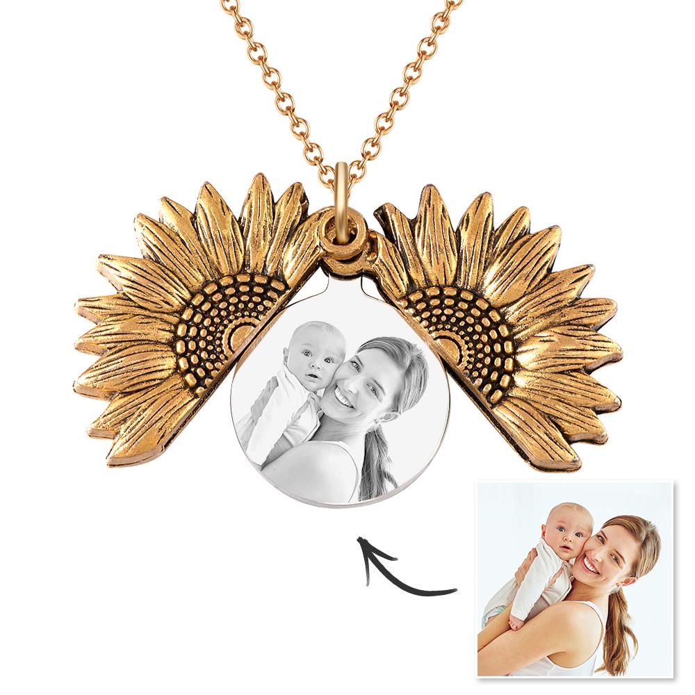 Any Photo Sunflower - Personalized Photo Necklaces Sunflower Locket