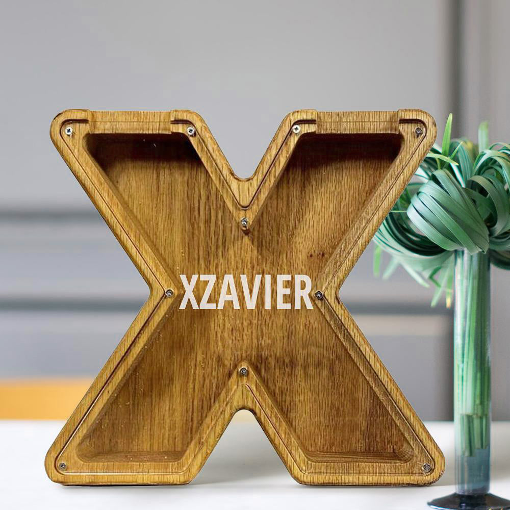 Custom Initial And Name - Personalized Letter And Name Tung Wooden Piggy Bank