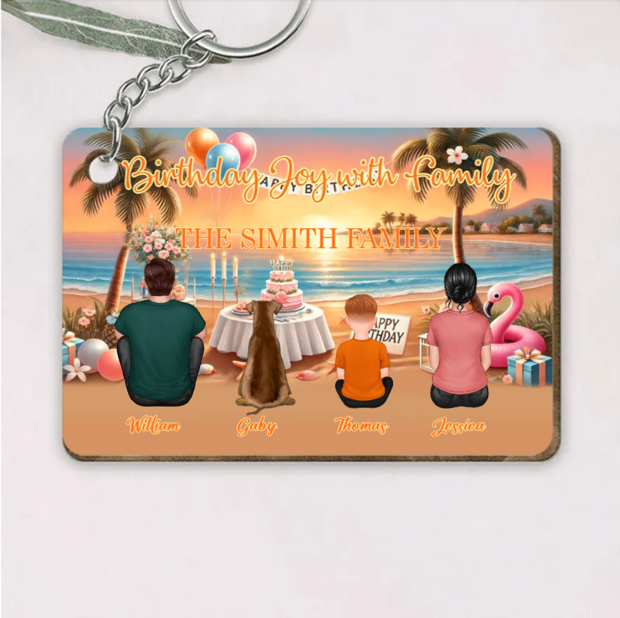 Birthday Family Back View Design - Personalized Keychain, Poster, Car Hanger, Wallet Card, Pillow, and Sticker, Unique Gift